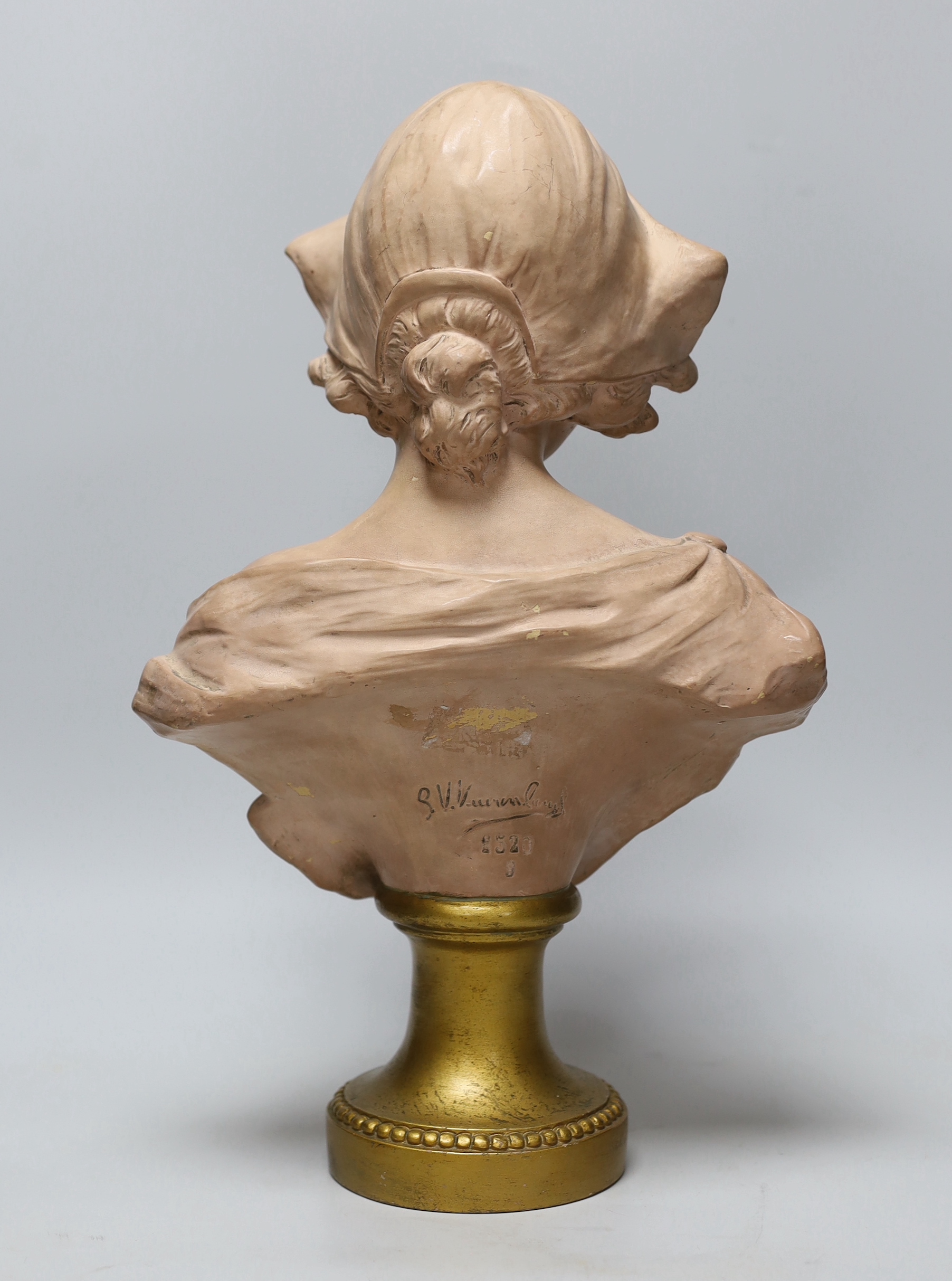 An Austrian terracotta bust, early 20th century, indistinctly signed, 40cm